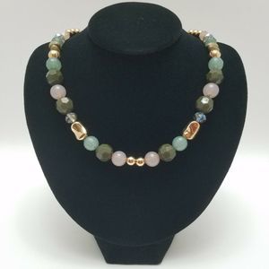 C1946 Goldtone & Green Polymer Bead Necklace 20" w/ 3" Extension Boho Earthy